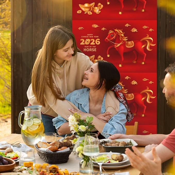 Year Of The Horse Happy Chinese New Year 2026 Door Cover Decorations Banner Flag Welcome Hanging Backdrop Sign Party Background Decor Holiday Supplies 35 * 72 Inches