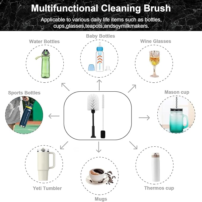 2-in-1 Long Handle Electric Bottle Brush Cleaner and Straw Cleaning Brush with Removable Brush Head, Multi-Function Rechargeable,for Stanley Cups, Baby Bottles, Pacifiers, Coffee Cups, Sports Bottles