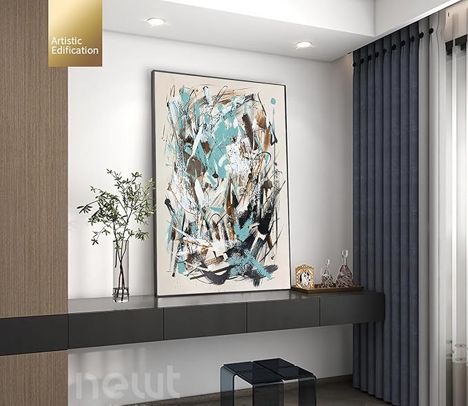 Hand Painted Blue and Black Abstract Oil Painting For Bedroom,Frame Large Wall Art for Office, Modern 3D Artwork For Living Room Home and Office Wall Décor Ready to Hand 28" x 40"