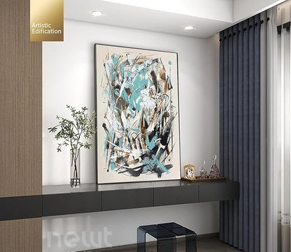 Hand Painted Blue and Black Abstract Oil Painting For Bedroom,Frame Large Wall Art for Office, Modern 3D Artwork For Living Room Home and Office Wall Décor Ready to Hand 28" x 40"