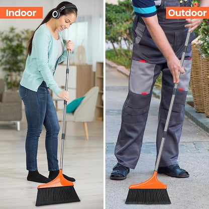 4 Pack Heavy-Duty Angle Broom for Floor Cleaning with 52" Long Handle Stiff Bristle Angle Commercial and Industrial Broom, Indoor Outdoor Broom for Garage Kitchen Office Lobby Patio