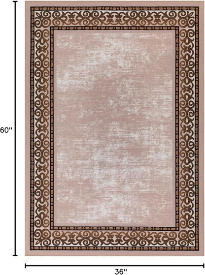 Antep Rugs Alfombras Bordered Modern 3x5 Non-Slip (Non-Skid) Low Pile Rubber Backing Indoor Area Rug (Beige, 3' x 5')