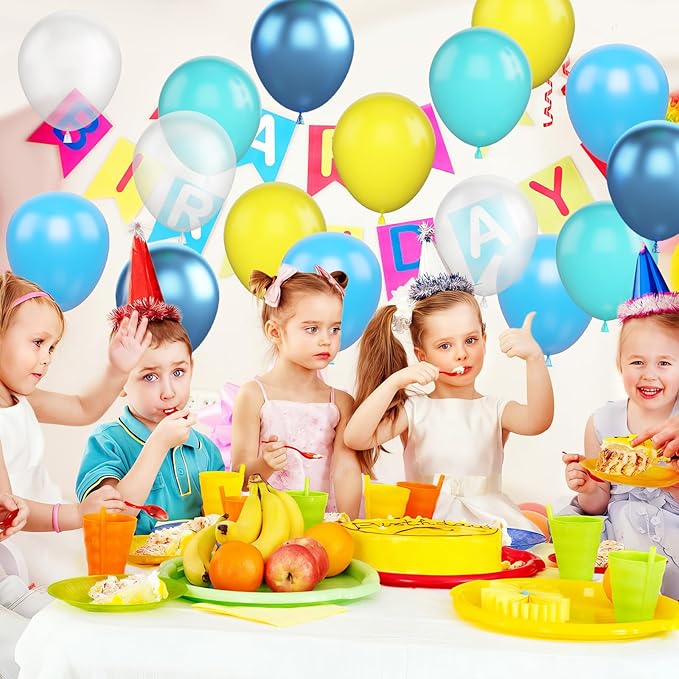 Blue Yellow Balloons, 50 Pcs 12 Inches Yellow Blue Clear Balloon, Teal Blue Metallic Clear Balloon for Girls Boy Cartoon Theme Birthday Baby Shower Wedding Party