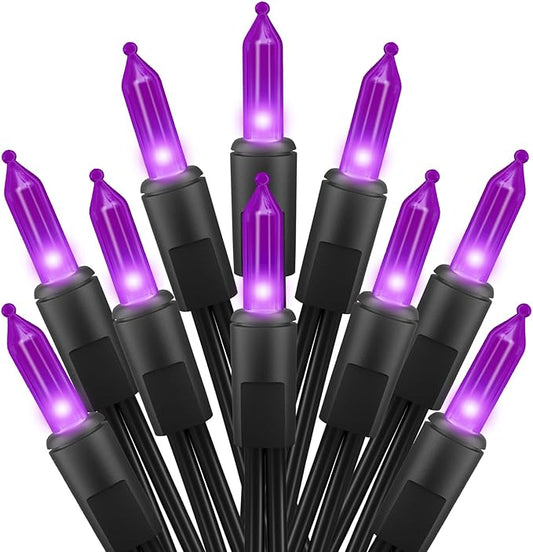 Purple Halloween Mini Lights, 50 Count 13 Feet Incandescent Bulb Mini String Lights, Connectable Halloween Light for Haunted House Ghost Party Holiday Window Indoor Outdoor Decoration, Purple