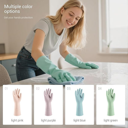 ThxToms 4 Pairs Rubber Kitchen Dishwashing Gloves, Reusable Household Cleaning Gloves,Non-Slip,Long-lasting