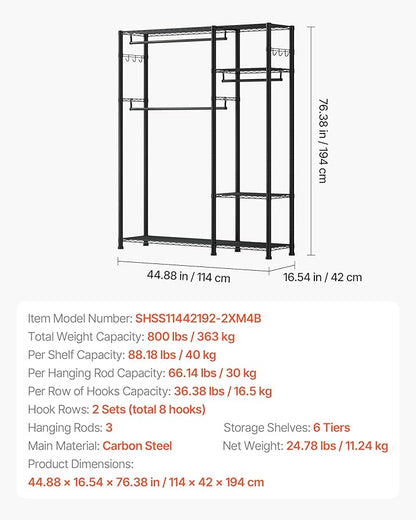 VEVOR Clothing Garment Rack, Heavy Duty Closet Wardrobe, Adjustable Tiers Clothes Racks with Steel Frame, for Bedroom, Clothing Store, Hallway