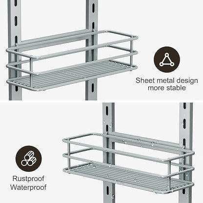 Orimade Adjustable Anti-slip Shower Caddy over Shower Head, Rustproof Bathroom Hanging Organizer with 2 Hooks for Razor, No Drilling Shelves Storage Rack 2 Tier, Light Grey