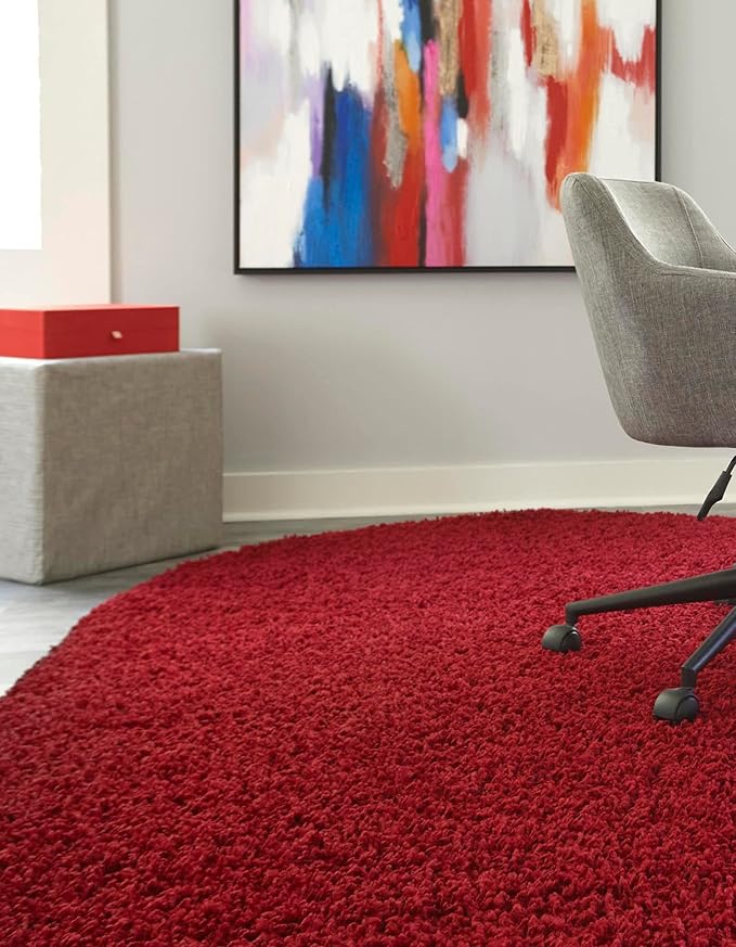 Unique Loom Solid Shag Collection Area Rug (5' 1" x 8' Oval, Cherry Red)