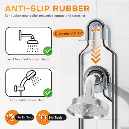 Adjustable Height Shower Caddy Hanging for Handheld Shower Heads, Shower Racks with Soap Holder 8 Hooks, No-Drilling, Anti-Swing, Bathroom Storage Shower Organizer
