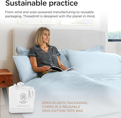 Threadmill 100% Cotton Sheets for Cal King Size Bed - 600 Thread Count Cal King Bed Sheets Set with 16” Deep Pocket - Sateen Weave 4-Piece Bedding Set with Cooling Effect, Blue