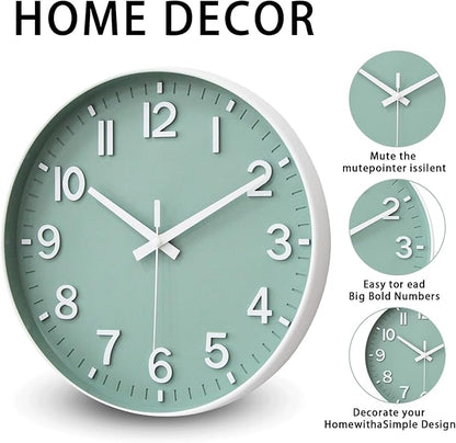 HZDHCLH Wall Clocks Battery Operated,Wall Clock Green,8 inch Wall Clock Silent Non Ticking Modern 3D Numbers for Kitchen Bedroom Living Room Office Classroom Decor