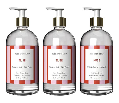 Muse Apothecary Hand Ritual - Aromatic and Nourishing Hand Soap, Infused with Natural Aromatherapy Essential Oils - Great Valentine's Day Gift - 16 oz, Mandarin Rosè + Pink Pomelo, 3 Pack