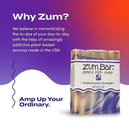 Indigo Wild Zum Goat's Milk Soap Bar - Bar Soap for Hands & Body Made with Essential Oils - 3 oz - Frankincense-Lavender (3 Pack)