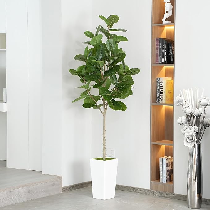 Artificial Fiddle Leaf Fig Tree 6ft - Realistic Tall Fake Plants for Office Home Living Room Bedroom Decor Indoor Outdoor - Green Large Silk Faux Floor Plant with Pot