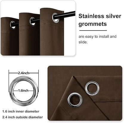 DWCN Brown Curtain 70 Inches Wide, Blackout Curtains for Bedroom, Extra Wide Drapes for Living Room, W70 x L63 Inch, 2 Panels