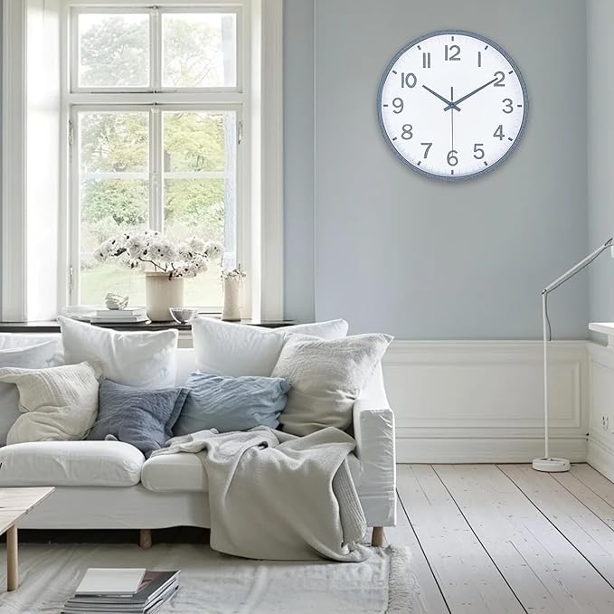 Wall Clocks Battery Operated 10 inch Modern Wall Clock,Silent Non Ticking Wall Clock for Living Room Bedroom Kitchen Office Classroom Decor (Texture Gray White)
