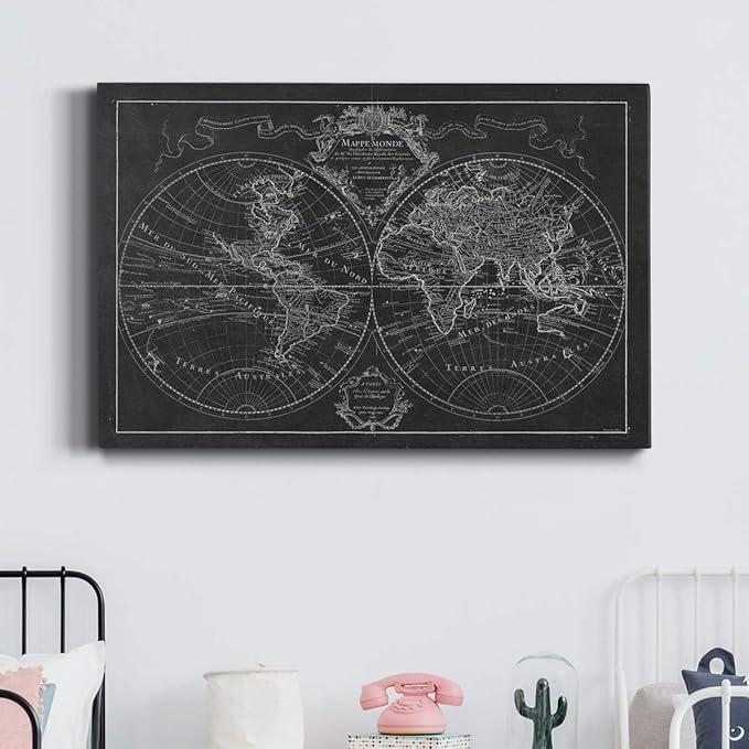 Wexford Home Home Decor Landscape Canvas Wall Art Abstract Floral Painting Modern Pictures Artwork Decoration for Living Room Kitchen Bathroom Office, Ready to Hang, monde map, 24x36