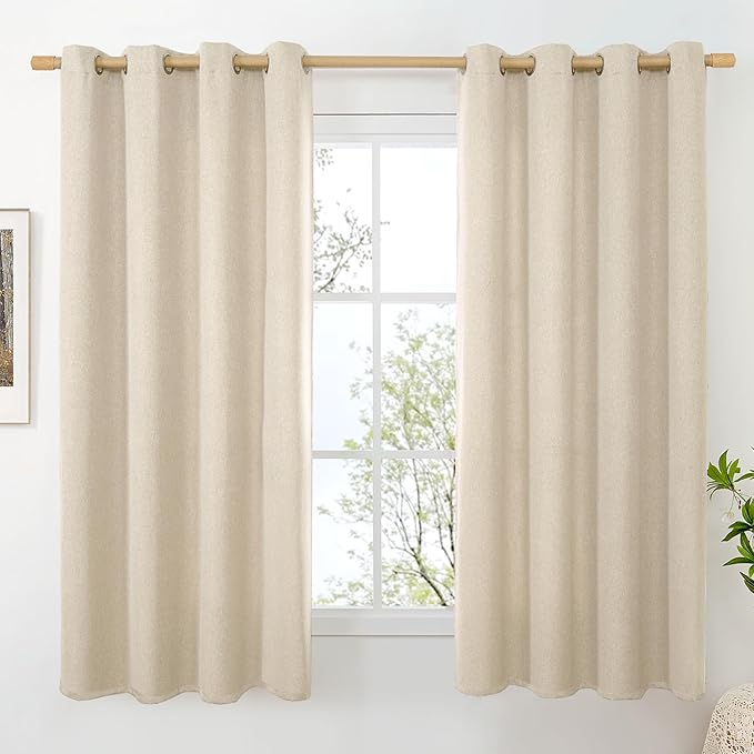 BGment Oatmeal Linen Curtains for Living Room 68 Inch Length 2 Panels Set, Country Rustic Window Drapes Textured Light Filtering for Bedroom Laundry Privacy, Each 52 Inch Wide