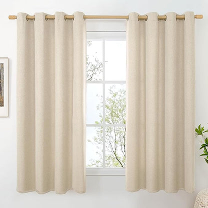 BGment Oatmeal Linen Curtains for Living Room 68 Inch Length 2 Panels Set, Country Rustic Window Drapes Textured Light Filtering for Bedroom Laundry Privacy, Each 52 Inch Wide