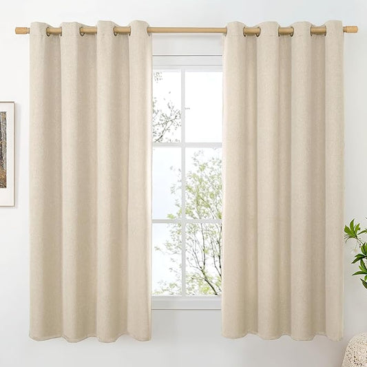 BGment Oatmeal Linen Curtains for Living Room 68 Inch Length 2 Panels Set, Country Rustic Window Drapes Textured Light Filtering for Bedroom Laundry Privacy, Each 52 Inch Wide