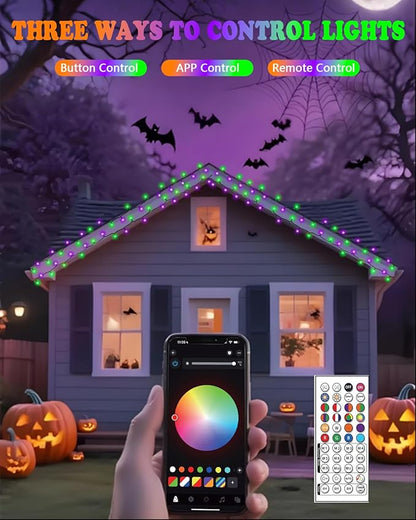 Smart Color Changing Halloween Lights, 2Pack 164FT 400LED Purple, Orange and Green App Control RGB LED String Light with Remote & Timer, Twinkle Christmas Tree Light Waterproof Halloween Decorations