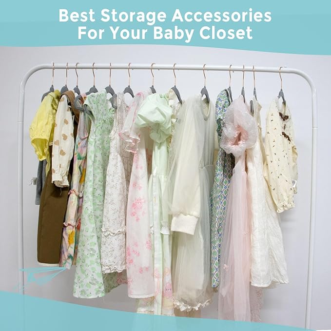Kids Velvet Hangers 30 Pack - 14 Inch Premium Non Slip Kids Felt Hanger for Clothes - Ultra Thin Baby Felt Hangers for Youth Childrens' Closet with 10 Hanger Clips - Gray