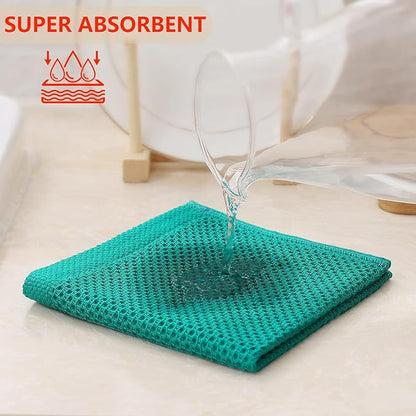 Kitinjoy 100% Cotton Kitchen Dish Cloths, 12 Pack Waffle Weave Ultra Soft Absorbent Dish Towels for Drying Dishes Quick Drying Kitchen Towels Dish Rags, 12 X 12 Inches, Teal