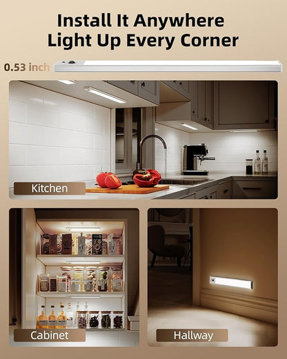 EZVALO 5 Pack Under Cabinet Lighting, 4000mAh Rechargeable Motion Sensor Light, 16.5inch Magnetic Closet Lights with Dimmable & 3 Color Temps, Wireless Motion Activated Lights with Remote for Kitchen