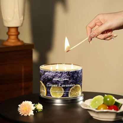 4EVER Scented Candles | 4-Wick 18oz Soy Wax Candle | Up to 50Hrs Clean Burn | Aromatherapy Candles for Home Scented | Gifts for Women & Mom, Citrus Lavender