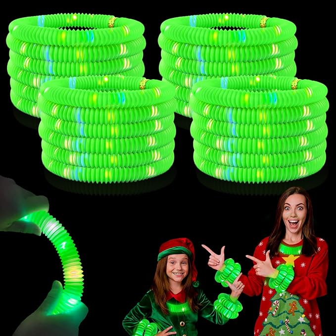 Green Glow Sticks Pop Tubes,12-24PCS Light Up Necklaces & Bracelets,Mardi Gras Party Favors Accessories Decorations,Glow Birthday Wedding Carnival Valentines Day Party Supplies for Kids & Adults