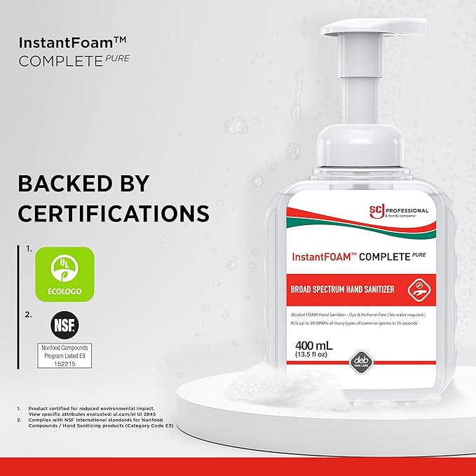 SC Johnson Professional InstantFOAM Complete PURE Foaming Hand Sanitizer, 400mL Pump, 6 Pack, for Professional Use Only
