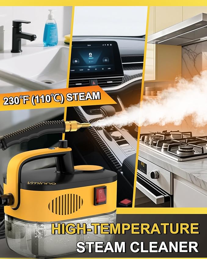 Heavy Duty Steam Cleaner for Home, Fast Heating & 1.2L Tank, 6-Level Adjustable Pressurized Portable Steamer for Cleaning with 11-Piece Accessories for Grout, Tile, Floor, Car and More