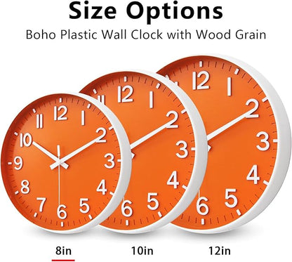 HZDHCLH Wall Clocks Battery Operated,Wall Clock Orange,8 inch Wall Clock Silent Non Ticking Modern 3D Numbers for Kitchen Bedroom Living Room Office Classroom Decor