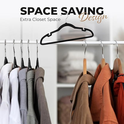 200 Pack Velvet Hanger for Shirt Pants Dresses Skirts Suits Jackets - Slim Space Saving Design - Standard Coat Hanger - Sturdy & Durable Design with Shoulder Grooves Hook