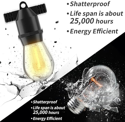27FT LED Outdoor String Lights, IP65 Waterproof, S14 Shatterproof Outside String Lights (Maximum 918FT) Edison Vintage Bulbs Patio, Balcony, Deck, Garden Lights