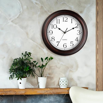 12 Inch Wall Clocks Battery Operated Silent Non-Ticking Wall Clock Vintage Retro Rustic Style Decorative for Living Room Kitchen (Bronze)