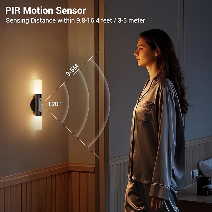 Motion Sensor Wall Lights with Remote Control, LED Rechargeable Battery Operated Wall Sconces Set of Two for Bedroom, Wireless Night Light for Indoor Stairway, Hallway, Black