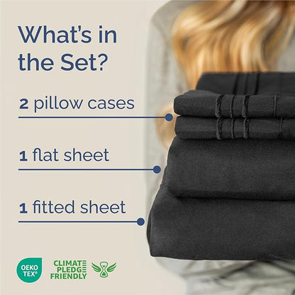 King Size 4 Piece Sheet Set - Comfy Breathable & Cooling Bed Sheets Set - Hotel Luxury Bedding for Women, Men, Kids, Teens, Boys & Girls - Deep Pockets, Ultra-Soft and Wrinkle Free - Oeko-Tex - Black