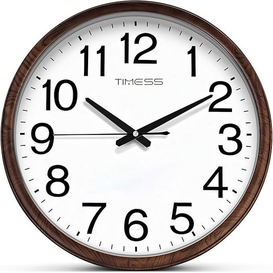 Wall Clock, Classic Wood Style Finish, 16 Inch Non-Ticking Silent Battery Operated Analog Clock, Ideal Retro Decor for Home, Bedroom, Living Room, Kitchen, Bathroom, Office(Wood Brown)
