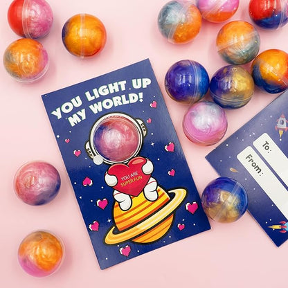 28 Pack Valentines Day Gifts for Kids,Galaxy Slime with Valentines Cards for Kids, Stress Relief Fidget Toys Set, Classroom Exchange Gifts, Valentine's Day Party Favors, School Prizes
