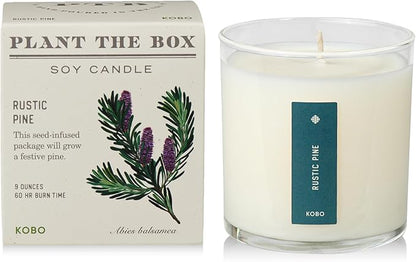 KOBO Rustic Pine Candle with Plantable Box (9 oz) | Plant The Box Collection, 100% Pure Soy Wax Candles | Hand-Poured in USA | Long Lasting 60 Hour Burning Candles | Scented Candles for Home