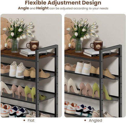 4 Tier Shoe Rack for Front Door Entrance, Shoe Rack for Entryway, Metal Shoe Organizer Heavy Duty with Wooden Top & Adjustable Mesh Shelves, Shoe Storage for Closet Bedroom Bathroom Dorm Garage