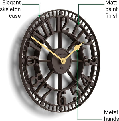 NEWGATE® Warehouse Wall Clock | Skeleton Clock | 16 inch | Mocha Brown with Brass Hands | Contemporary Vintage Style for Kitchen, Living Room or Office