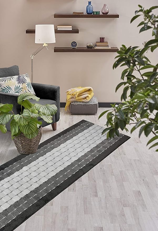 Custom Cut Hallway Runner Rug, Slip Resistant, 31 Inch Wide X Your Choice of Length, Checkered White, 31 Inch X 45 feet