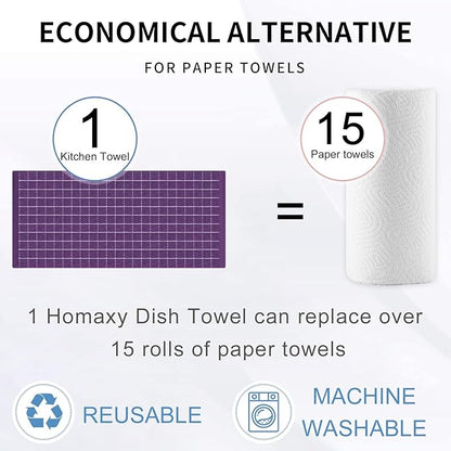Homaxy 100% Cotton Terry Kitchen Towels(Purple, 13 x 28 inches), Checkered Designed, Soft and Super Absorbent Dish Towels, 8 Pack