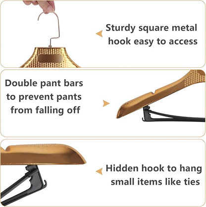 DEDU Suit Hangers for Men 15 Pack, Rose Gold Coat Hangers Extra Wide Non Slip Width 17.7", Thick Plastic with Pants Bar & Metal Hook