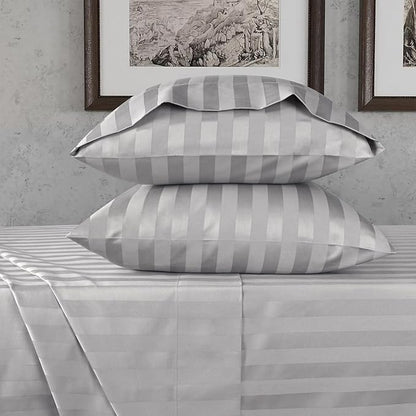 URBANHUT 800 Thread Count Egyptian Cotton Full Size Damask Striped Sheets Set (4 Pc) - Ultra Soft & Smooth, Thick & Crisp Sateen Weave Full Bedsheets, Fits Upto 16" Mattress - Silver Grey