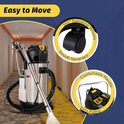 Carpet Cleaner Machine, 3 in 1 Portable Wet Dry Sofa Curtain Fabric Dust Cleaner,40L Commercial Floor Cleaning Machines with Long Flat/Dry/Water Vacuum Head and Round Brush