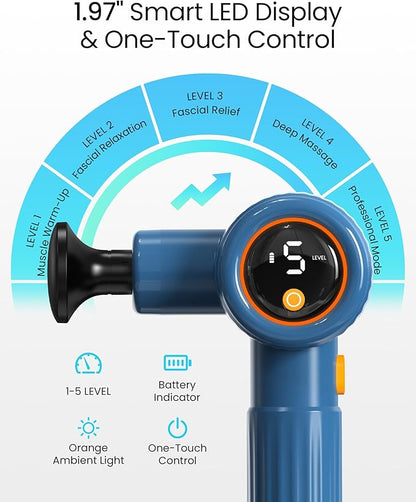 NAPRE Massage Gun with Extension Handle and 3 Adjustable Angles,Deep Tissue Back Massage for Neck/Shoulders/Waist/Legs/Body Pain Relief,Handheld Percussion Muscle Massager with Portable Case,Blue