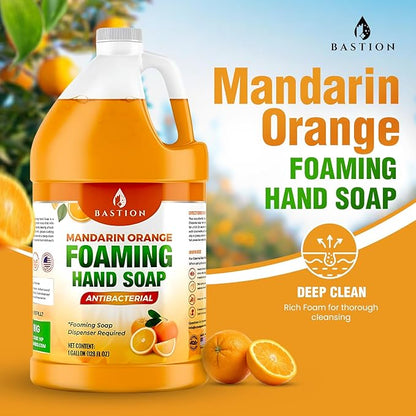 Bastion Foaming Antibacterial Hand Soap: Mandarin Orange Scented Refill 4 Gallons (512 oz) Bulk Hand Wash